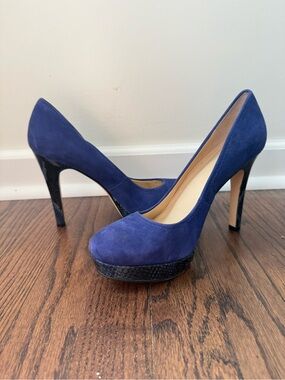 Women's Suede Royal Blue Platform Pump with Snakeskin Pattern